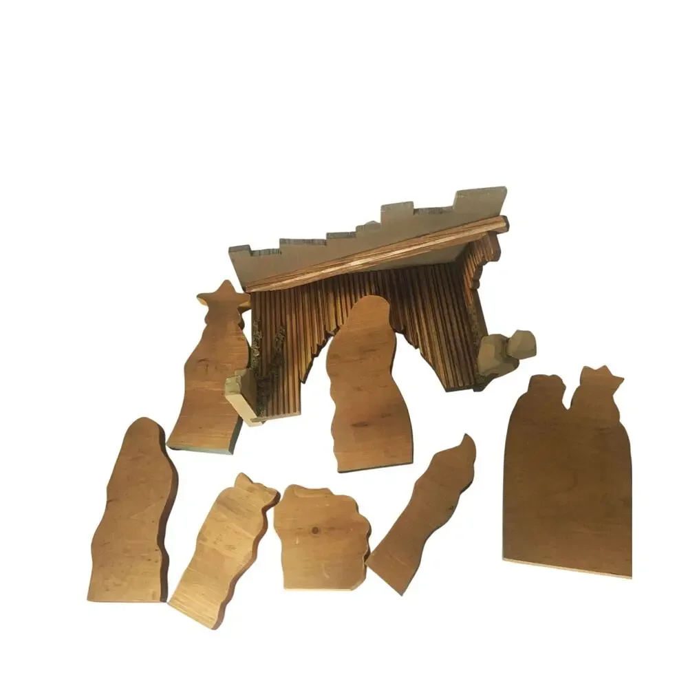 Vintage 1980s 1990s 8 Piece Wood Nativity Set